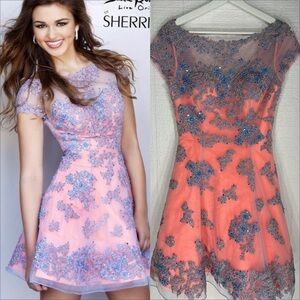 Sherri Hill Pink and Blue Lace Prom Dress